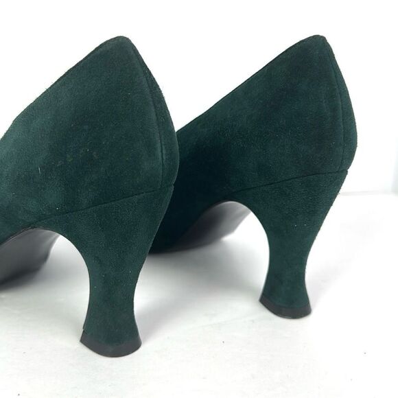 New Stuart Weitzman Green Suede Heels Pumps Gold Tone Leather Lining US 8 B - Picture 8 of 12